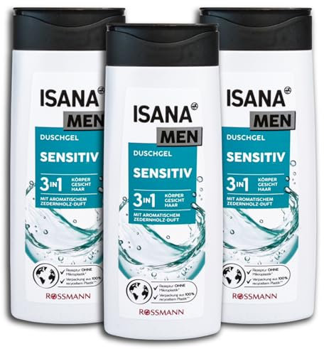 3 er Pack ISANA MEN 3in1 Duschgel sensitiv Shower Gel 3 x 300 ml