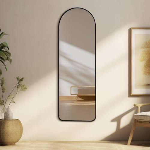 Warmiehomy Arched Full Length Wall Mounted Mirror, 40x120cm Black Full Body Long Mirror with Metal Framed for Living Room or Dressing Bedroom