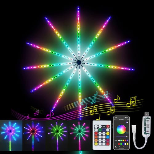 Wisada Bluetooth Feuerwerk LED Lichterkette,USB Multicolor Chasing Effekt LED Streifen,RGBIC Firework Streifen Sync Mit Musik 195LEDs Starburst Lichter Mit Fernbedienung für Weihnachten Party Bar Deko
