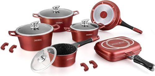 SET BATTERIA DI PENTOLE 15 pezzi PROFESSIONALE ROYALTY LINE IN PIETRA LAVICA COD. rl-es1015m (BORDEAUX)