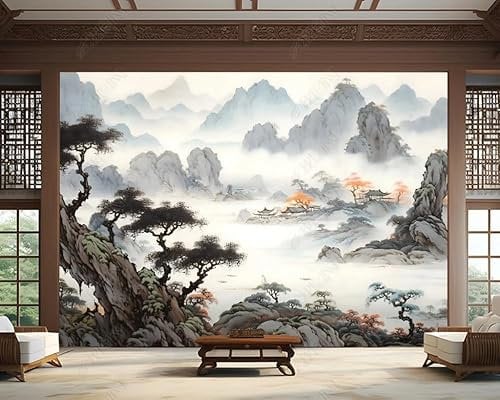 Fototapete Berge Flüsse Kiefern Wolken Und Nebel Tuschemalerei 350X256 Cm Vlies Tapeten Xxl Moderne Wandtapete Wohnzimmer Schlafzimmer