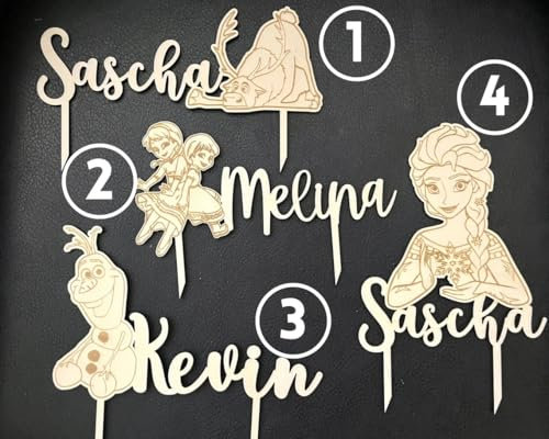 NoriKids Cake-Topper personalisiert & handgefertigt | Tortenstecker aus Holz | Tortendeko Geburtstag | Prinzessin, Schneemann, Elch & Co. mit Name | Geburtstagsdeko | personalisierte Geschenke