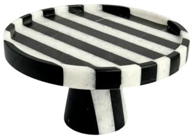 Marmor Kuchenständer — Gestreifter Schwarz-Weiß Tortenständer, Tortenplatte mit Fuß, Marble Cake Stand with Lid, Ständer Rund Hochzeitstortenständer und Kuchenglocke, Tortenplatten mit Plastik Deckel