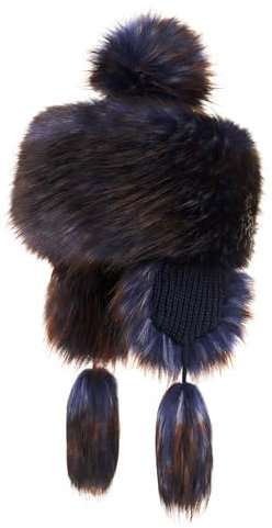 Futrzane Classic Mütze mit Ohrenklappen - Fliegermütze Damen - Russische Hut (S, Marineblau mit Braun Classic)