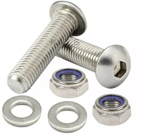 M4 Button Head Screws + Nyloc Nuts Washers A2 Stainless Steel Socket Bolts (10, M4 x 35mm)