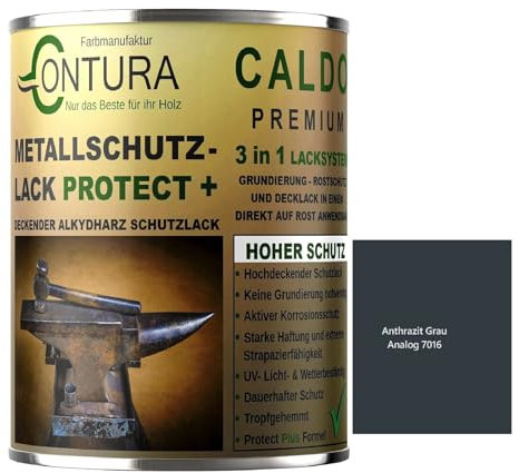 Contura 3in1 Rostschutzfarbe Metallschutzlack Glänzend RAL Metall Lack Farbe Grundierung (RAL 7016 Anthrazit Grau, 1 Liter)