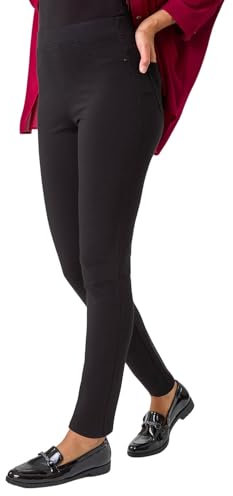 Roman Pocket Detail Stretch Ponte Trouser for Women UK - Ladies Everyday Autumn Winter Round Neckline Comfy Soft Evening Vacation Work Party Night Out - Black - Size 10