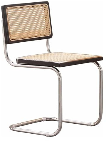 SJHPZG Rattan-Esszimmerstuhl, Mid-Century Modern, ergonomischer Küchenstuhl, Esszimmer-Terrasse, armloser Beistellstuhl mit Rohrrückenlehne und stabilen Metallbeinen