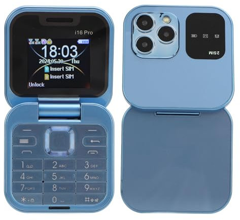 Diyeeni I16 Pro 2G Gsm Flip Phone, 1.77-Inch Mini Mobile Phone, Dual Card Dual Standby, Big Buttons Phone for Seniors, with Rear HD Camera, FM, Flashlight, 1000mAh Battery (Blue)