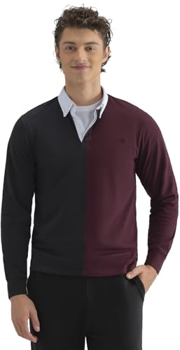 BRIAN OAK LONDON Black and Maroon Colour Block Rugby Shirt (UK, Alpha, XL, Regular, Regular, Navy)