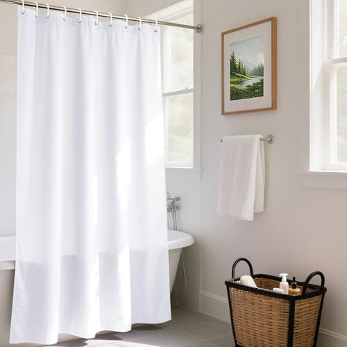 REDKEY Rideau de Douche 240x200 cm, Lourd Rideau Douche Imperméable, Anti Moisissure, Tissu Polyester Poids Lavable Rideaux de Bain pour Salle de Bain avec 16 Anneaux, Blanc