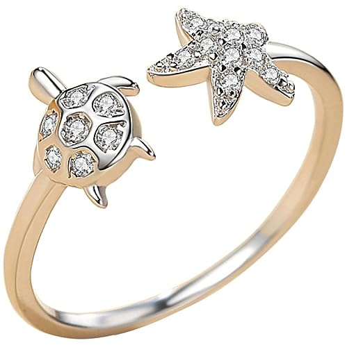 BESPORTBLE Schildkrötenring mit Seestern für Damen, Kupfer, Silber | Schlichter Stil, Klassisch und Elegant, Geeignet für Hochzeit und Alltag, als Schmuck für Frauen