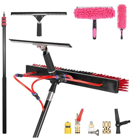 Telescopic Washing Brush 7.2 m, Water Broom Cleaning Set, Window Cleaning Washing Brush Telescopic Handle Wash Brush Solarreinigung Teleskopreiniger Besen mit Wasseranschluss