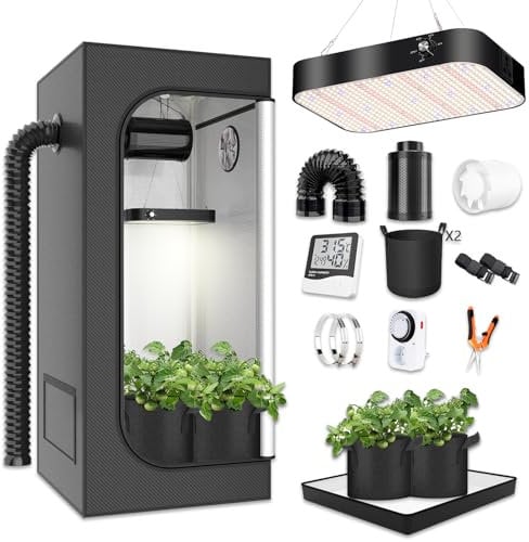 MODVKVK Growzelt Komplettset 60x60x180cm Grow Tent Kit mit 200W LED Vollspektrum Grow Lampe Dimmbar, GrowZelt Kit Komplettes Hydroponics Grow Tent Complete Set