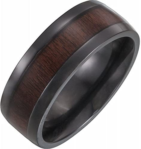 JewelryWeb Schwarzer Titan-Ring mit abgeschrägten Kanten, bequeme Passform, mit Ebenholz-Inlay, Größe 11,5
