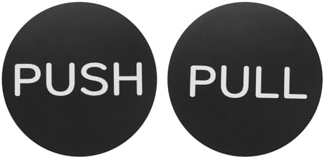 PATIKIL 1Set Push Pull Door Signs Stickers 3in Round, Black | Push and Pull Signs Stickers Plate Acrylic Vertical Self-Adhesive for Doors Glass Window Business Stores