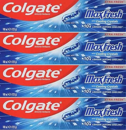 Colgate Max Fresh Cool Mint Toothpaste 100ml x 4 Pack – Cooling Crystals for Long-Lasting Fresh Breath – Fluoride Formula for Cavity Protection – Refreshing Daily Oral Care Bundle