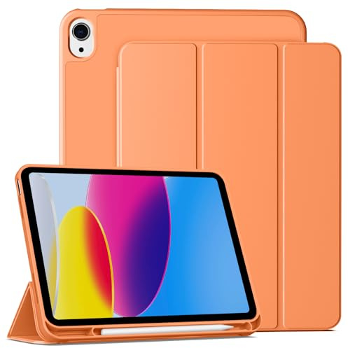 IAMKHO Hülle für iPad A16 11./10. Generation 11/10,9 Zoll 2025/2022, Orange | Integrierter Stifthalter, Weiche Flexible TPU Stoßfeste Rückschale, Unterstützt Touch-ID, Auto Schlafen/Wachen