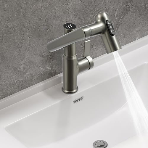 Kaichenyt Wasserzapfhahn, Wasserhahn mit Kugellager Waschtischarmatur 360 ° Drehbares Design Länge des Auslaufs 15.4cm für Restaurants Grau