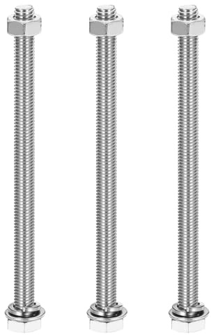 sourcing map Kit assortito di viti a testa esagonale M8 x 120 mm, in acciaio inox 304, dadi, rondelle piatte e di bloccaggio, completamente filettate, finitura brillante per casa, elettronica