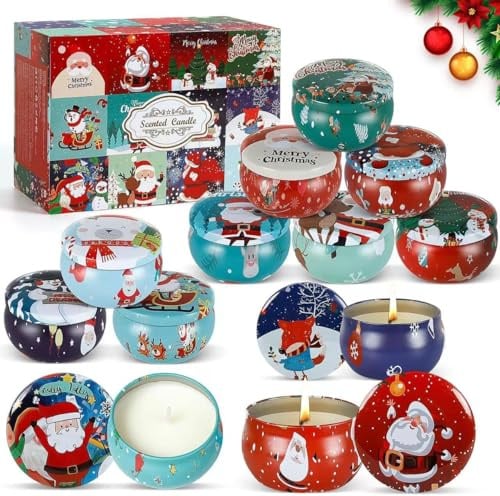 Weihnachts-Duftkerzen Geschenkset für Frauen, 12er Set 70g Kerzen, Natürliche Sojawachs Aromatherapie Kerzen, Geschenke für Geburtstag, Weihnachten, Geschenke für Sie