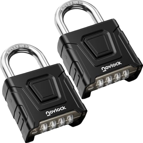 NOVLOCK Cadenas à code extérieur robuste – étanche avec anse 8 mm résistante à la coupe – pour portails, clôtures, abris, casiers, armoires – lot de 2, noir