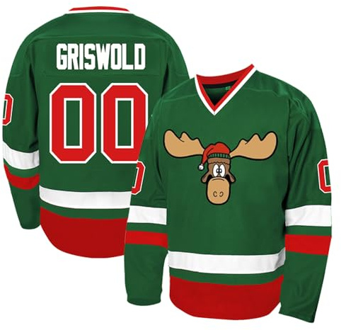 Cuthbert #00 Griswold Movie Eishockey Trikot Herren Weihnachten S-3XL Urlaub Stitched Shirts, Grün, L