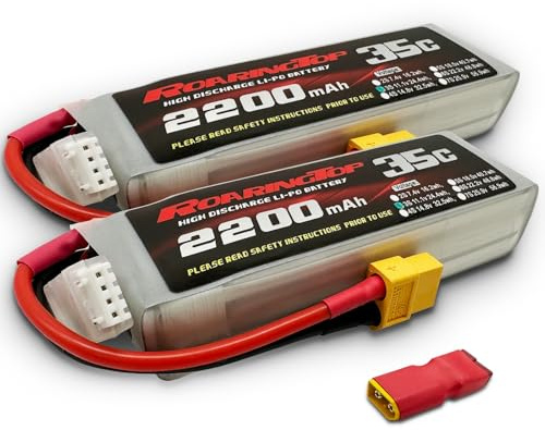 RoaringTop 3S Lipo Batterie 35C 2200mAh 11.1V (kontinuierliche Entladung) mit XT60 für RC Flugzeug RC Hubschrauber DJI Flugzeug RC Quadcopter Drohne FPV (2 Pcs)