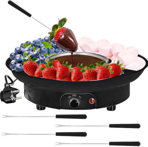Schokoladen Fondue, Elektrisches Schokofondue, Schokoladenbrunnen, Edelstahl-Brunnen-Set, Mit 4 Gabeln,2 Temperaturstufen zum Schmelzen und Warmhalten,für Schokolade,Obst,Weihnachtsplätzchen (Schwarz)