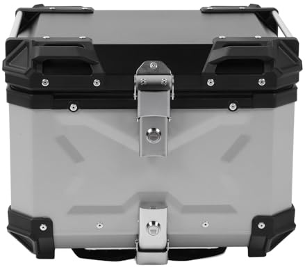 Motorrad-Topcase, Geräumiger Motorrad-Kofferraum, 45 L, und Kältebeständig, Edelstahl-Verschlüsse, Staubdichte Aluminiumlegierung mit Rückenkissen für Motorräder (Silver)
