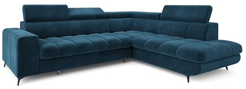 Masseno Ecksofa MORIVA R-S mit Schlaffunktion L-Form, Klassisch Sofa mit Bettkasten, Wohnzimmersofa, Couch, Soffa, Bettsofa, Couchgarnitur - Blau, Monolith 77