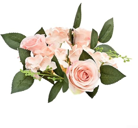 Künstlicher Rosen-Blumenkranz mit integriertem Kerzenständer für Tischdekoration, Hochzeitsempfang, Dekoration, 20 cm (Rosa)