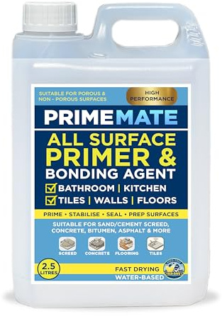 PrimeMate 2.5L All Surface Waterproof Primer & Bonding Agent for Bathroom Kitchen Tiles Walls Floors APEO Free - Prime Stabilise Seal & Prep - Suitable for Sand/Cement Screed Concrete Bitumen & More