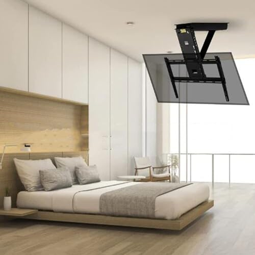 Motorized Tv Mount - Electric Ceiling Tv Mount - 0-85° Flip Down Tv/Monitor Bracket, Telescopic Electric Tv Riser with Auto Lift, for 32-65 Inch Tvs, Load Capacity 40Kg/88Lbs