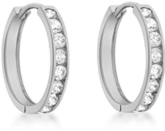 Tuscany Silver Damen Sterling Silber 2mm Rund Weiß Kubik Zirkonia Channel Set 12mm Huggy Ohrringe 8.58.2139