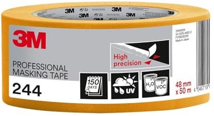 3M Pro 244 Profi Malerband - 1 Rolle 48 mm x 50 m - für scharfe Farbkanten, UV-beständig, innen und außen