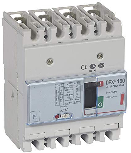 Legrand 420094 Disjoncteur Magnétothermique DPX³160, Pouvoir de Coupure 36kA 400V~, 4P, 80A