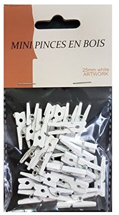 Lot de 25 Mini Pinces à Linge Blanc en Bois vêtement, Scrapbooking, Deco Mariage, Bapteme