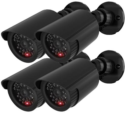 WALI Dummy Fake Simulated Surveillance Security CCTV Dome Camera Indoor Outdoor with One LED Light, Warning Security Alert Sticker Decal (TC-B4), 4 Packs, Black