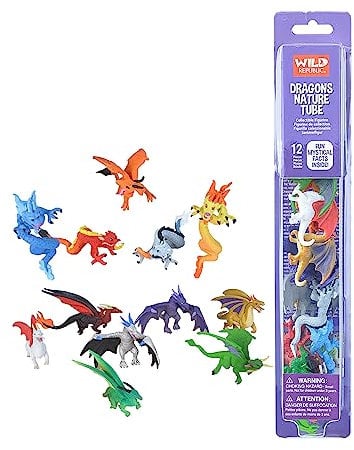 Wild Republic Nature Tube Dragon, 12 Espèces de Dragon Animaux Miniatures, Cadeau de Noël pour Enfants, Figurines à Collectionner, Super pour Le Jeu Interactif