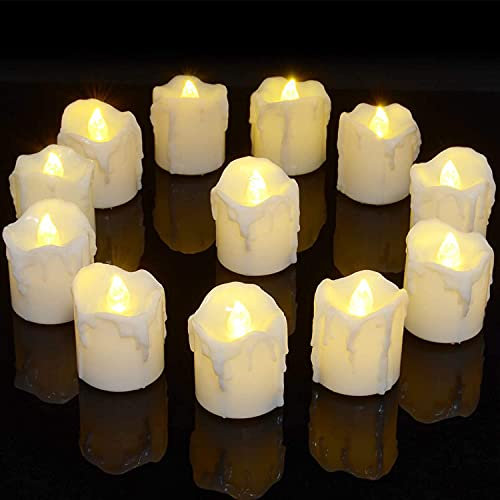 PChero LED Teelichter mit 6 Stunden Timer, 12er Set Elektrische Flammenlose LED Kerzen Flackernde Flamme mit Batterie und Timerfunktion für Halloween Weihnachten Silvester Party Zimmer Kürbis Deko