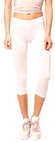 Easy Young Fashion - Damen Basic Capri Leggings - elastische 3/4 Baumwoll Viskose Stretch Hose 1077 - OneSize (Weiß)