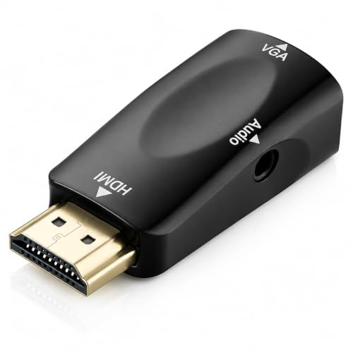 Gold-Plated HDMI to VGA Adapter with 3.5mm Audio Cable, HDMI Male to VGA Female 1080P Full HD Video Converter for PC, Laptop, TV Box, Monitor & Projector