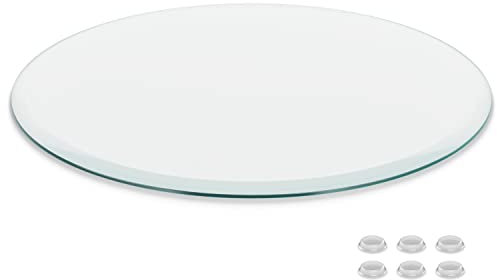 Runde Tischplatte aus gehärtetem Glas, 2,5 cm, abgeschrägte Kanten, rund, Glasplatte 30 Diameter farblos