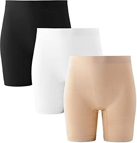 INNERSY Radlerhose Damen Kurz Hose Unter Kleid Anti Scheuern Slipshorts Radlerhosen Set 3er Pack (XL/44, Schwarz/Beige/Weiß)