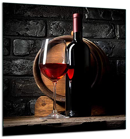 TMK | Küchenrückwand Spritzschutz aus gehärtetem Glas 60x65 cm - Dekoglas mit selbstklebendem Klebeband - Glasrückwand Küche, Wein