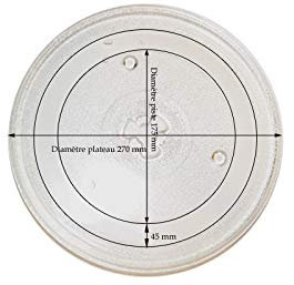 Plateau tournant diametre 270 mm 49PM021 pour Micro-ondes BLUESKY, CARREFOUR HOME, CONTINENTAL EDISON, DELONGHI, ESSENTIEL B, FAR, GALANZ, JEKEN, RUSSELL HOBBS, SABA, SHARP, MICRO ONDES ESSENT ...