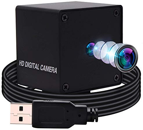 ELP Telecamera USB da 13 megapixel con sensore IMX214, 2880P Mini Web, webcam Plug and Play per PC desktop, webcam da 13 MP, UVC a 75 gradi, senza distorsione, obiettivo USB13MAF-KV75
