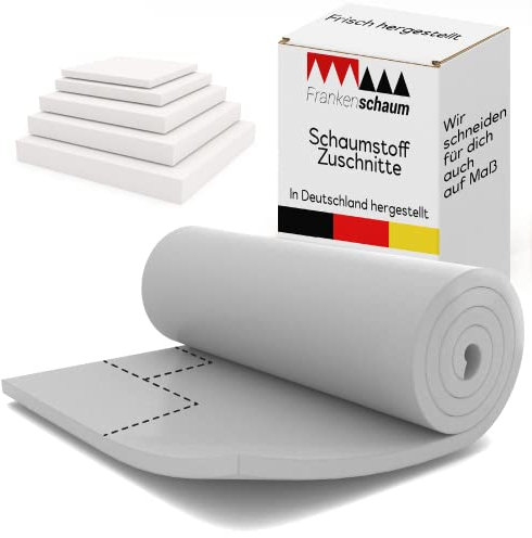 PolySound Frankenschaum Schaumstoff Zuschnitt Topper nach Maß Auflage Camping Vanlife Gästebett Stuhlkissen Maß: 90 x 50cm - Stärke: 5cm