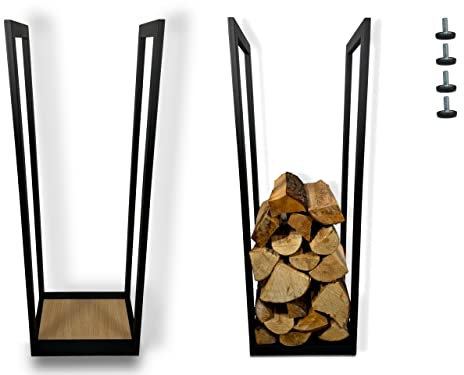 Kaminholzregal innen modern aus Stahl EICHE, pulverbeschichtetes Brennholzregal, Kaminholzständer schwarz für wohnzimmer